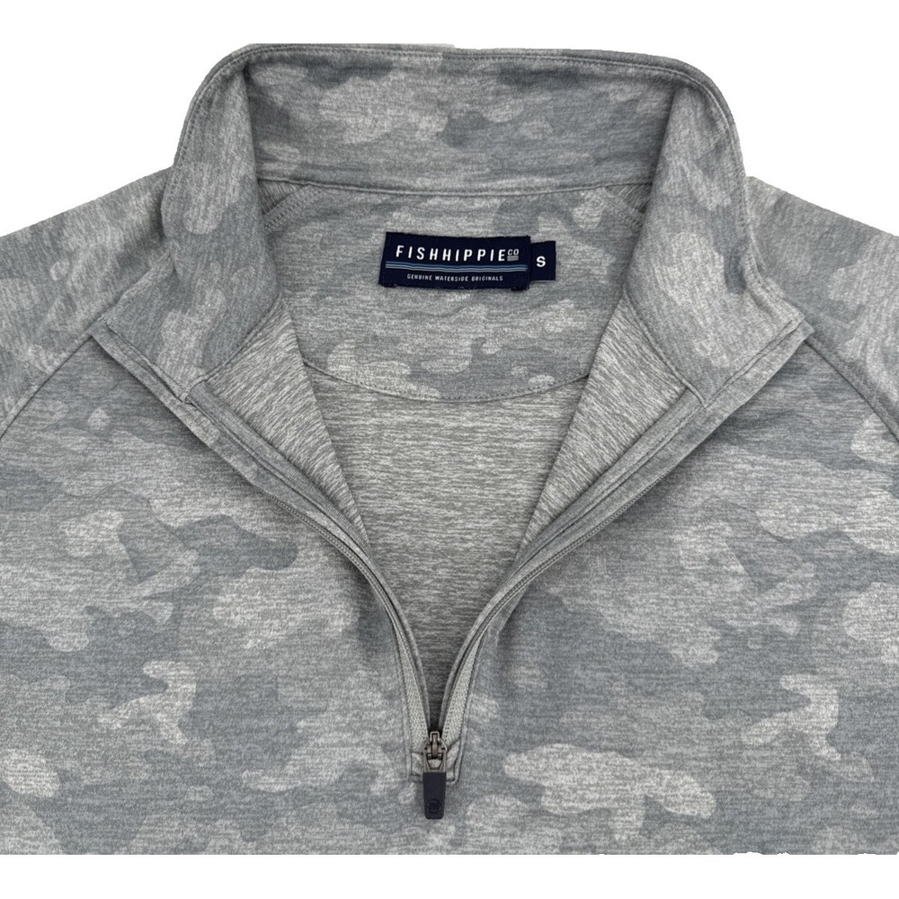 Fish Hippie Mens 1/4 Zip Pullover Small Gray Camo Casual‎ Outdoor